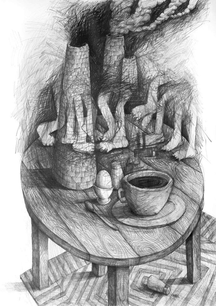 Stefan Zsaitsits Drawing Zeichnung Kaffee und Ei Coffee and Egg