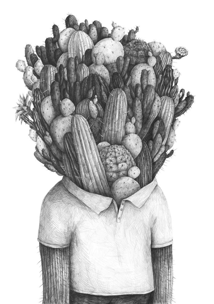 Stefan Zsaitsits Drawing Zeichnung Kaktusmann Cactusman