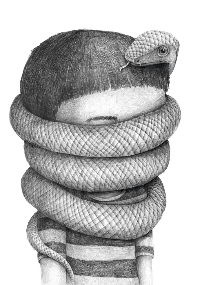 Stefan Zsaitsits Drawings Zeichnungen Schlange Snake